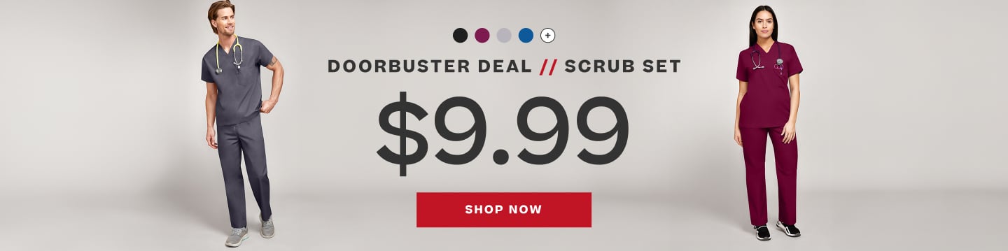 doorbuster deal, scrub set, $9.99