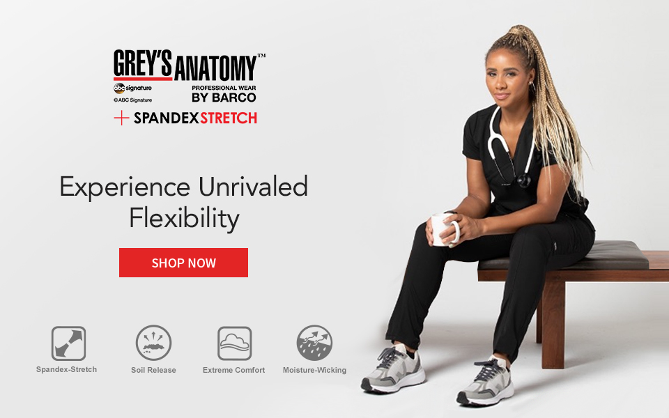 click to shop spandex stretch by grey's anatomy.