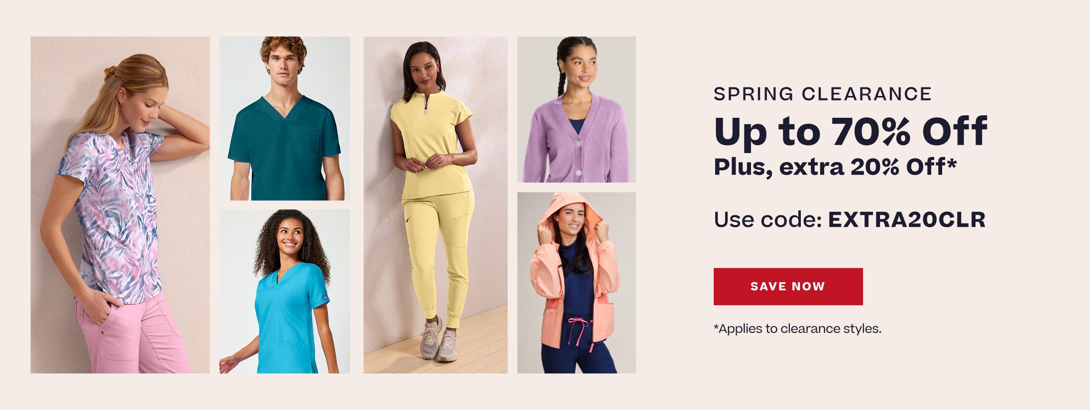 Spring Clearance up to 70% off. Plus, extra 20% Off* Use code: EXTRA20CLR  Save Now *Applies to clearance styles.