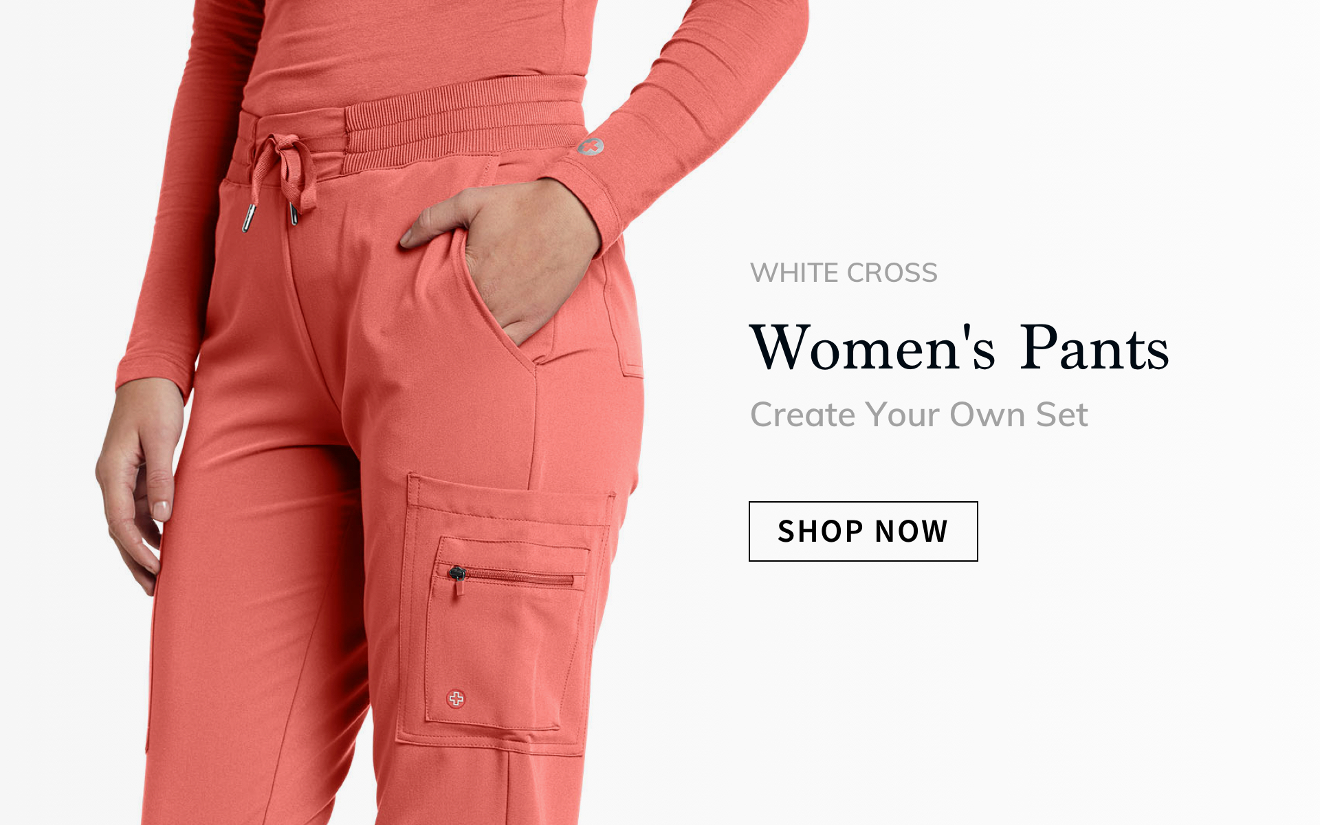click to shop white cross women's pants.