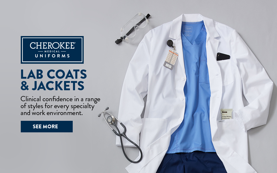 click to shop cherokee workwear lab coats and jackets.