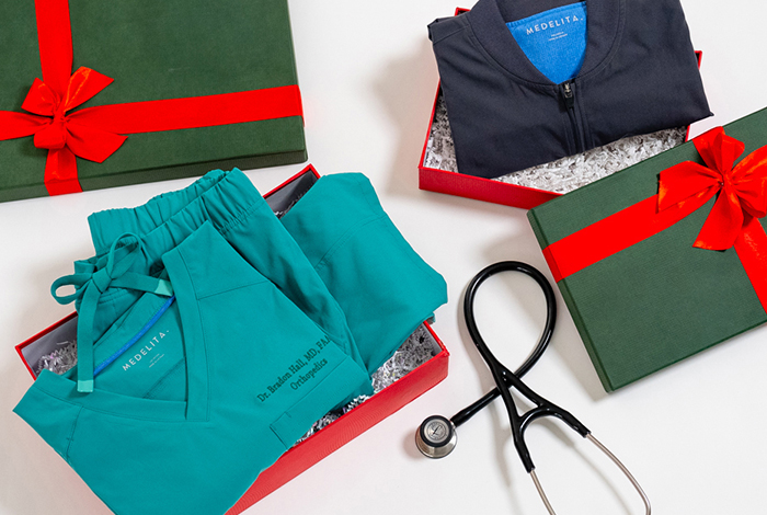 gift wrapped doctors scrubs