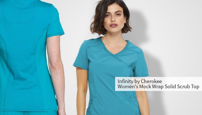 infinity by cherokee mock wrap solid scrub top