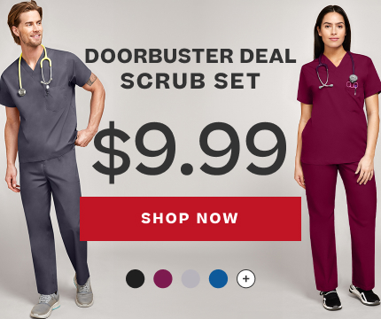 doorbuster deal, scrub set, $9.99