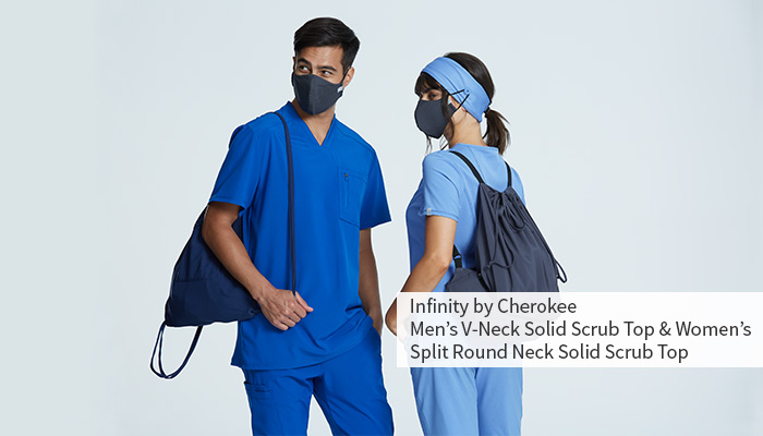 male and female wearing masks and scrubs for veterinarians