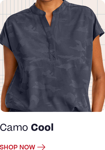 shop camo cool, womens journey mandarin collar camo scrub top