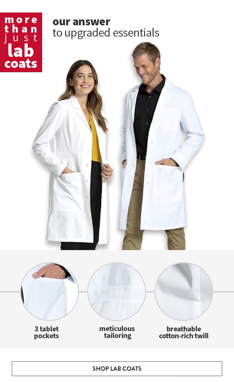 click to shop the luxe supreme lab coats
