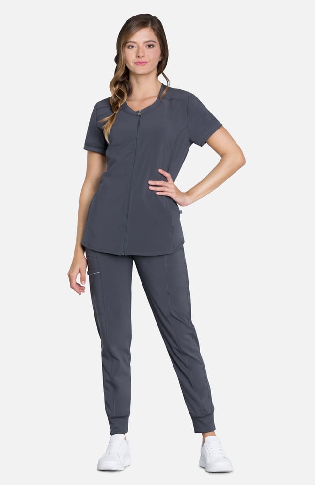 Women's Zip Front Round Neck Solid Scrub Top | AllHeart.com