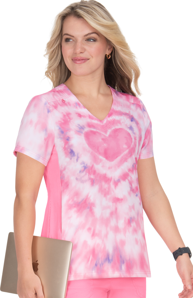 Clearance koi Lite Women's Reform Ombre Tie Dye Hearts Print Scrub Top