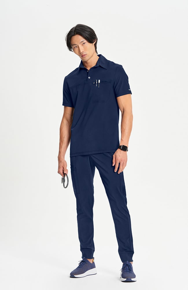 Men's Zip Pocket Polo Scrub Shirt