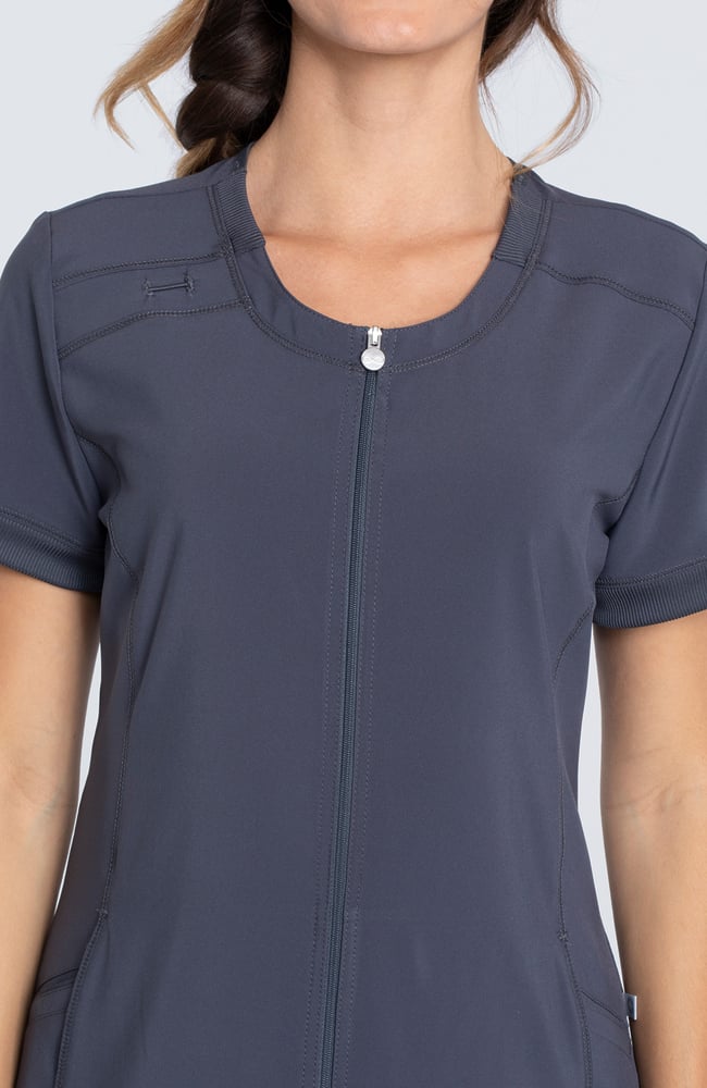 Women's Zip Front Round Neck Solid Scrub Top | AllHeart.com