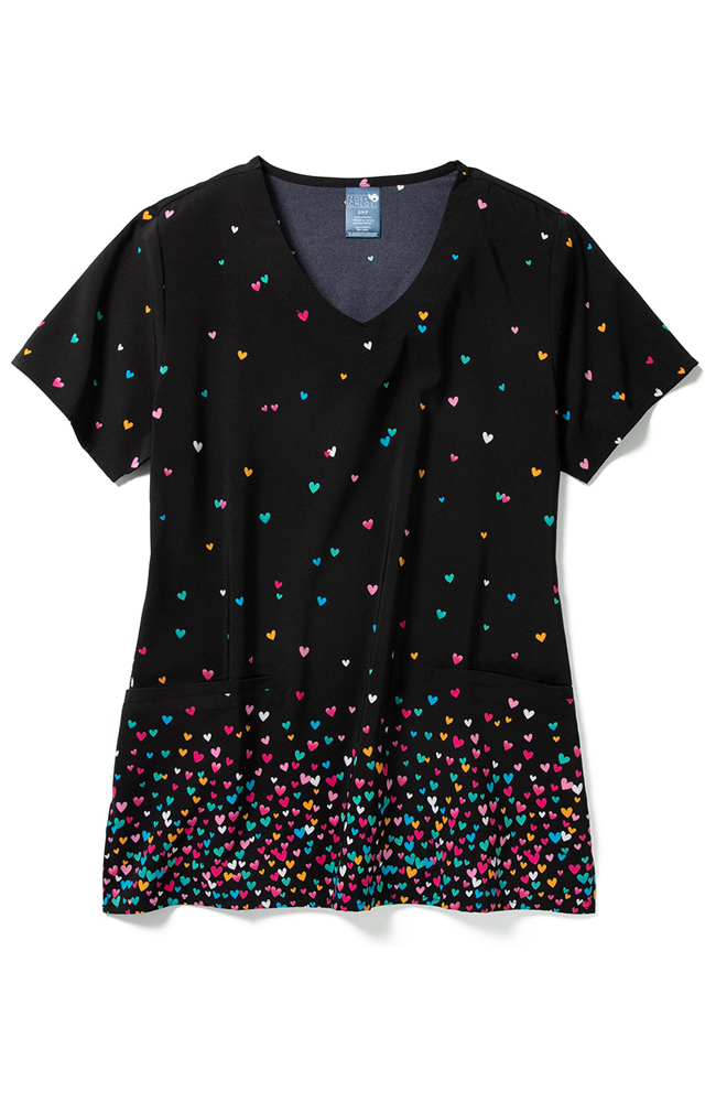 Women's VNeck Confetti Hearts Print Scrub Top